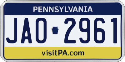 PA license plate JAO2961