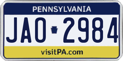 PA license plate JAO2984