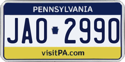 PA license plate JAO2990