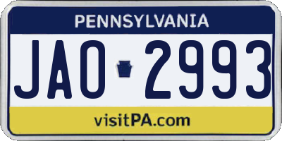 PA license plate JAO2993