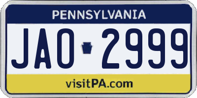 PA license plate JAO2999