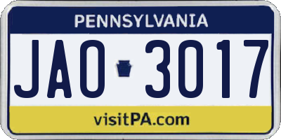 PA license plate JAO3017