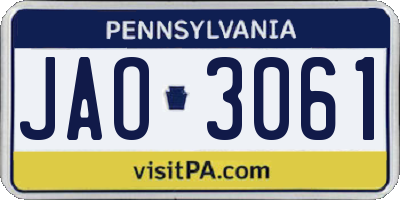 PA license plate JAO3061