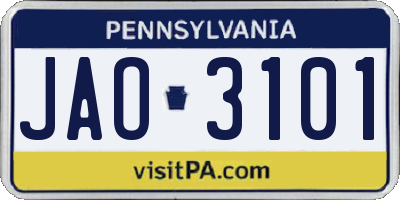 PA license plate JAO3101