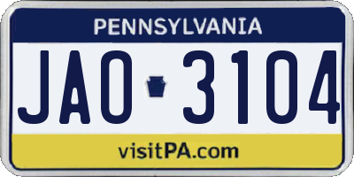 PA license plate JAO3104