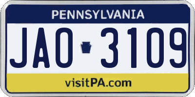 PA license plate JAO3109