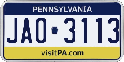 PA license plate JAO3113