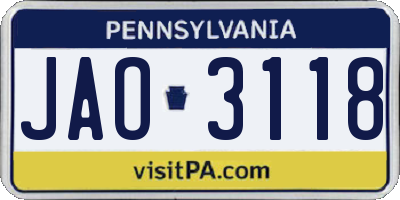 PA license plate JAO3118