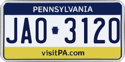 PA license plate JAO3120