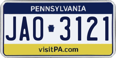 PA license plate JAO3121