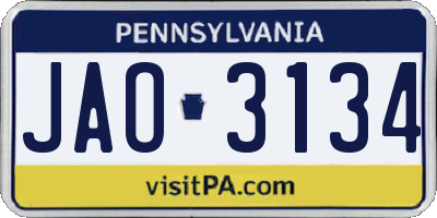 PA license plate JAO3134