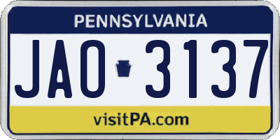 PA license plate JAO3137