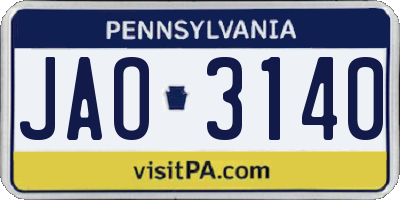 PA license plate JAO3140