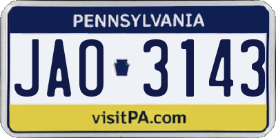 PA license plate JAO3143