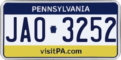 PA license plate JAO3252