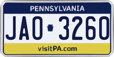 PA license plate JAO3260