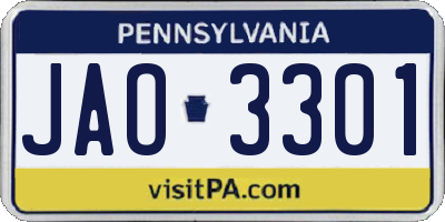 PA license plate JAO3301