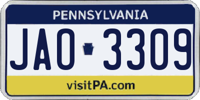 PA license plate JAO3309