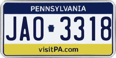 PA license plate JAO3318