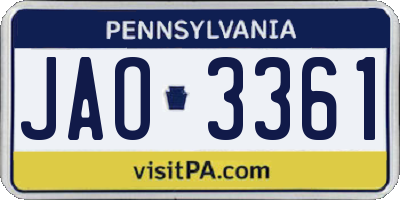 PA license plate JAO3361
