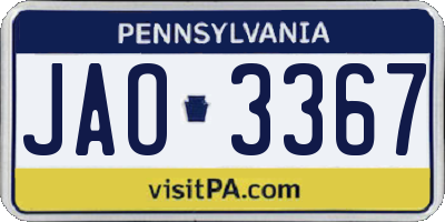 PA license plate JAO3367