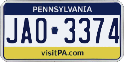 PA license plate JAO3374