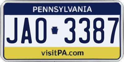 PA license plate JAO3387