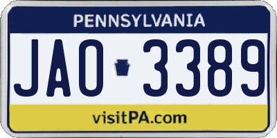 PA license plate JAO3389