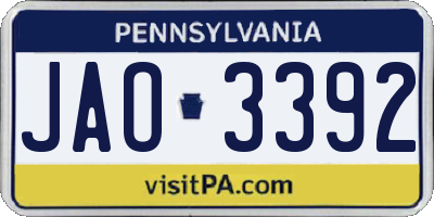 PA license plate JAO3392