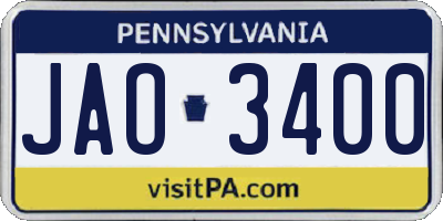 PA license plate JAO3400