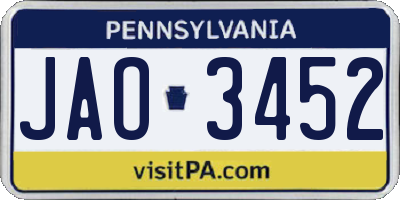 PA license plate JAO3452