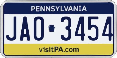 PA license plate JAO3454