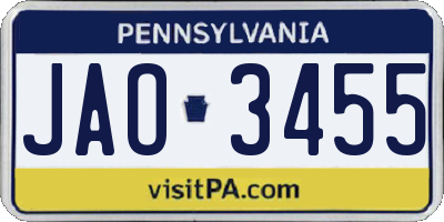 PA license plate JAO3455