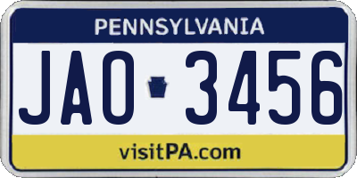 PA license plate JAO3456