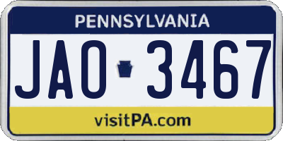PA license plate JAO3467