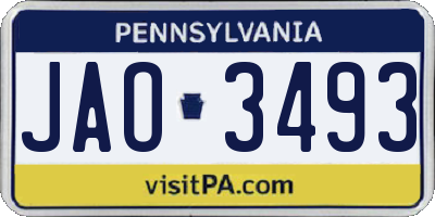 PA license plate JAO3493