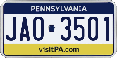 PA license plate JAO3501
