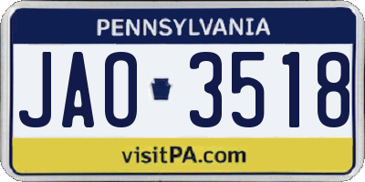 PA license plate JAO3518