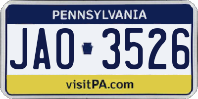 PA license plate JAO3526
