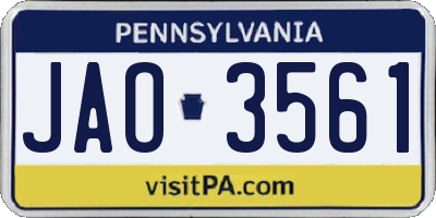 PA license plate JAO3561