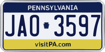 PA license plate JAO3597