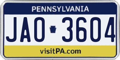 PA license plate JAO3604
