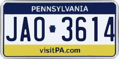 PA license plate JAO3614