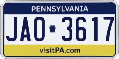 PA license plate JAO3617