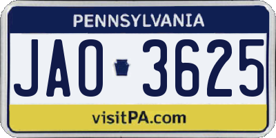 PA license plate JAO3625