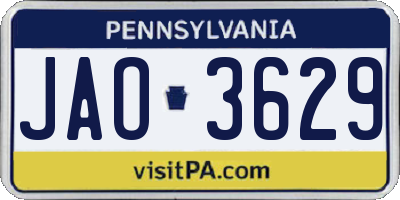 PA license plate JAO3629