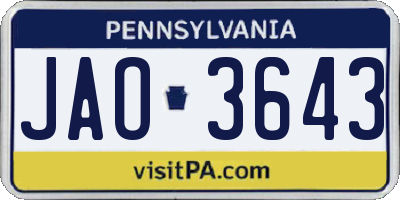 PA license plate JAO3643