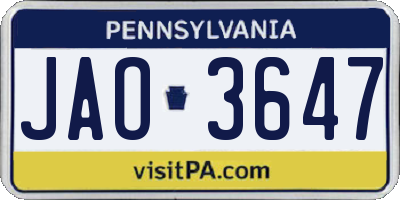 PA license plate JAO3647