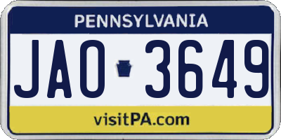 PA license plate JAO3649