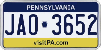 PA license plate JAO3652